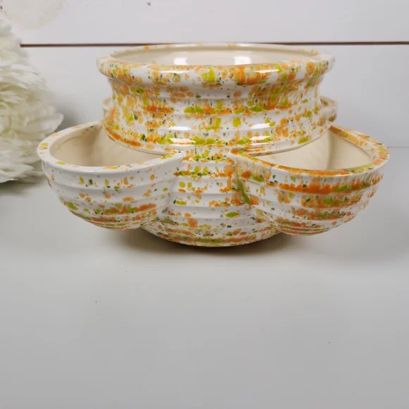 Vintage '78 Orange & Green Speckled Strawberry Pot Signed Studio Pottery Planter - Picture 7 of 12